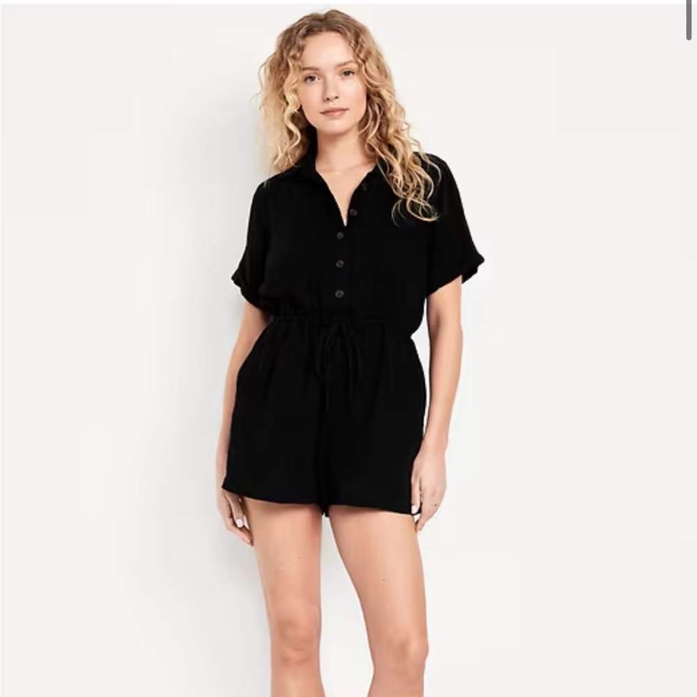 Old Navy Black Button-Front Short Sleeve Romper